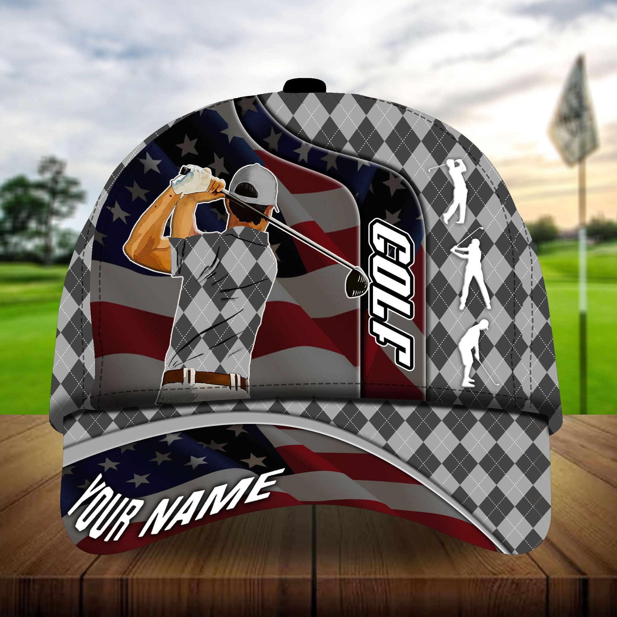 Premium Argyle American Flag Golf Hats For Golf Lovers Multicolor Personalized Classic Cap