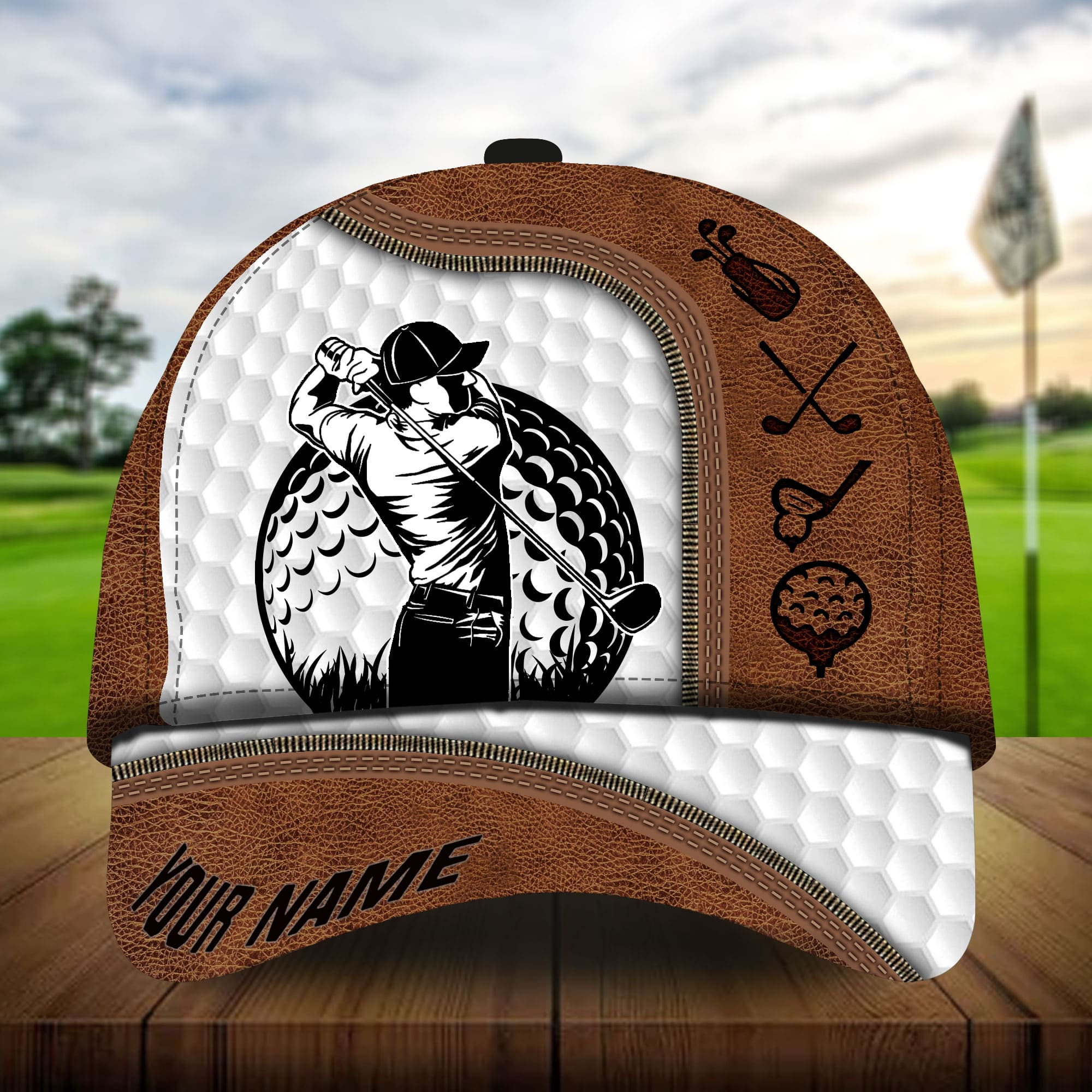 Premium Leather Golfer And Ball Golf Hats For Golf Lovers Multicolor Personalized Classic Cap