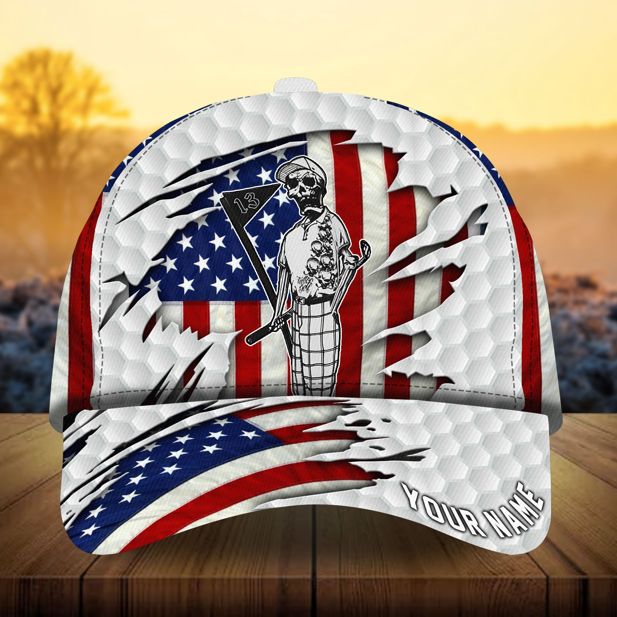 Premium Skull America Skull Golf Lover Golfer Cap Golfing Cap 3D Multicolor Personalized Classic Cap