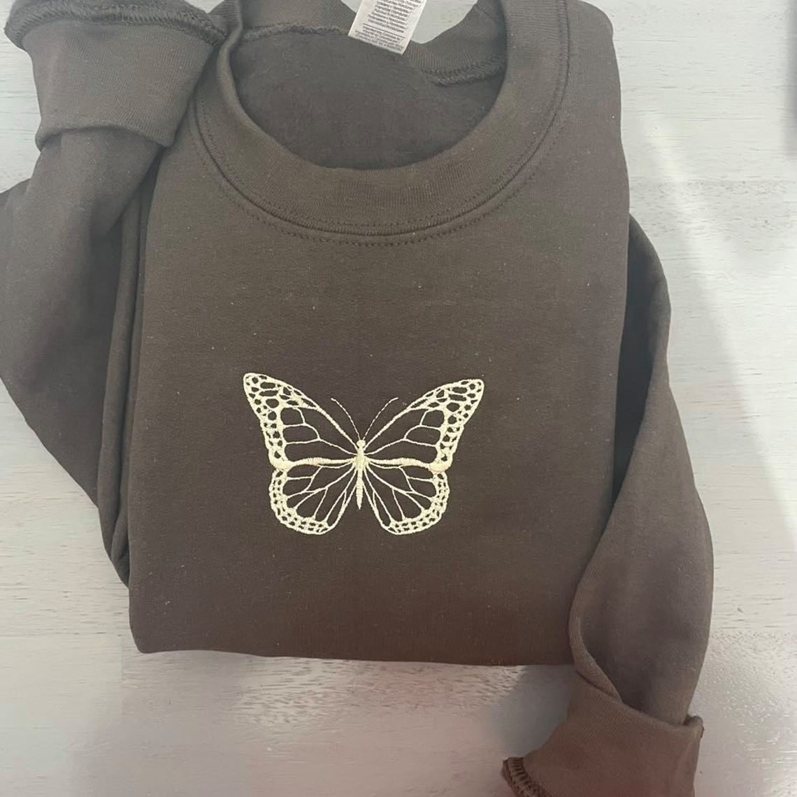 Pretty Butterfly Custom Embroidered Sweatshirt Butterfly Sweatshirts Butterfly Crewnecks