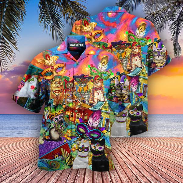 Prom Lets Go Down Street With Cats Celebrate The Mardi Gras Festival Edition - Hawaiian Shirt - Hawaiian Shirt For Men