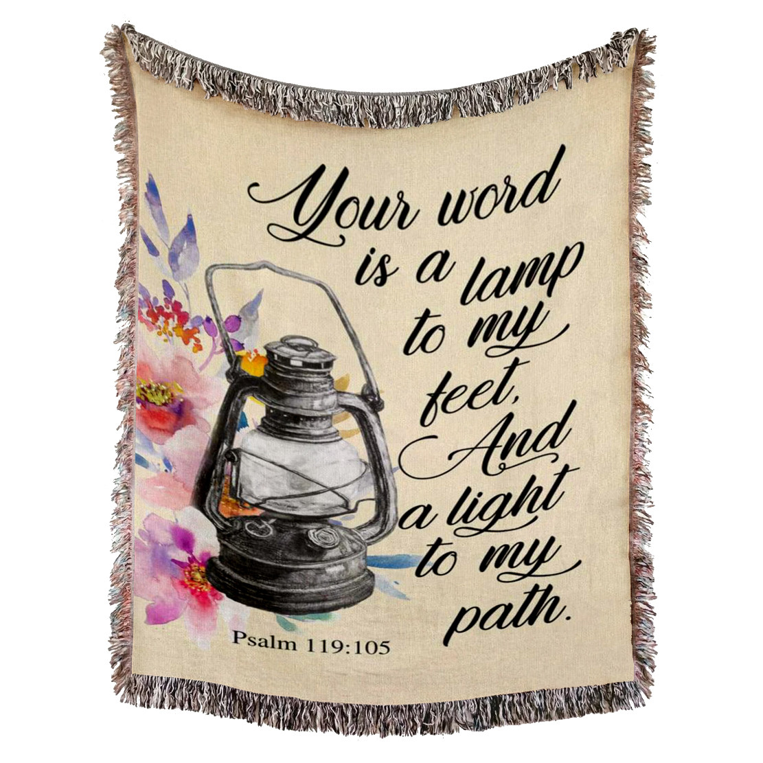 Psalm 119:105 Bible Verse Woven Blanket - Your Word Is A Lamp To My Feet Christian Woven Throw Blanket - Bible Verse Christian Blanket