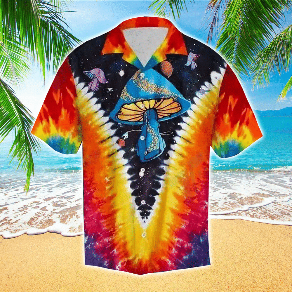 Psychedelic Art Magic Mushroom Trippy Hippie Tie Dye Hawaiian Shirt for Men and Women