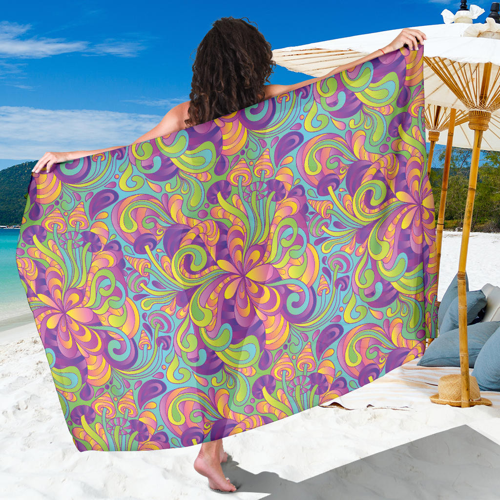 Psychedelic Mushroom Pattern Print Sarong Cover Up Psychedelic Mushroom Pareo Wrap Skirt Dress