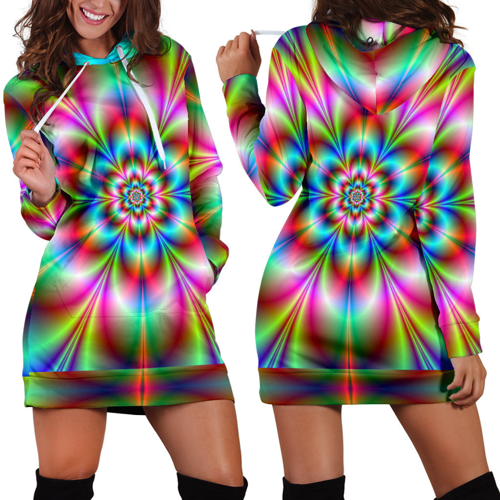 Psychedelic Rave Hoodie Dress 3d All Over Print For Women Hoodie