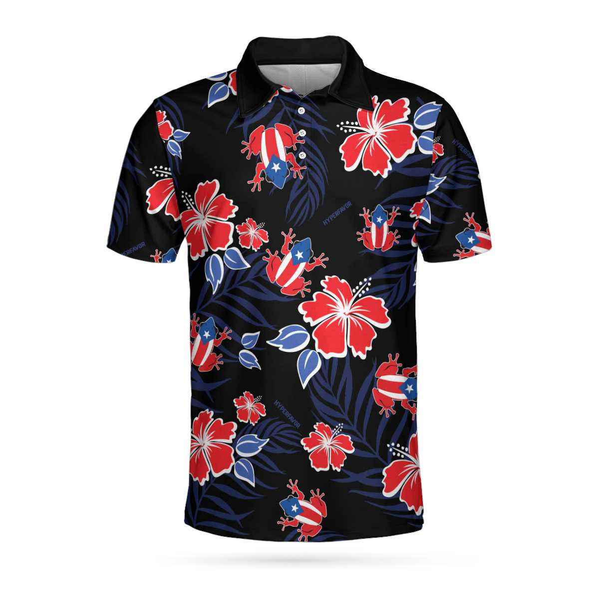 Puerto Rico Common Coqu Flag Polo Shirt Puerto Rican Toad And Floral Shirt