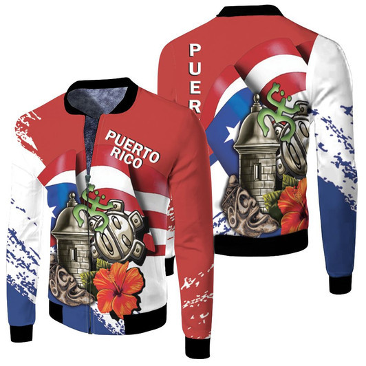 Puerto Rico Symbols All Over Print Fleece Bomber Jacket