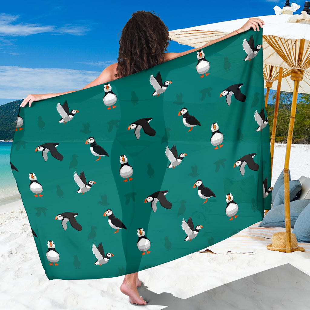 Puffin Pattern Print Sarong Cover Up Puffin Pareo Wrap Skirt Dress