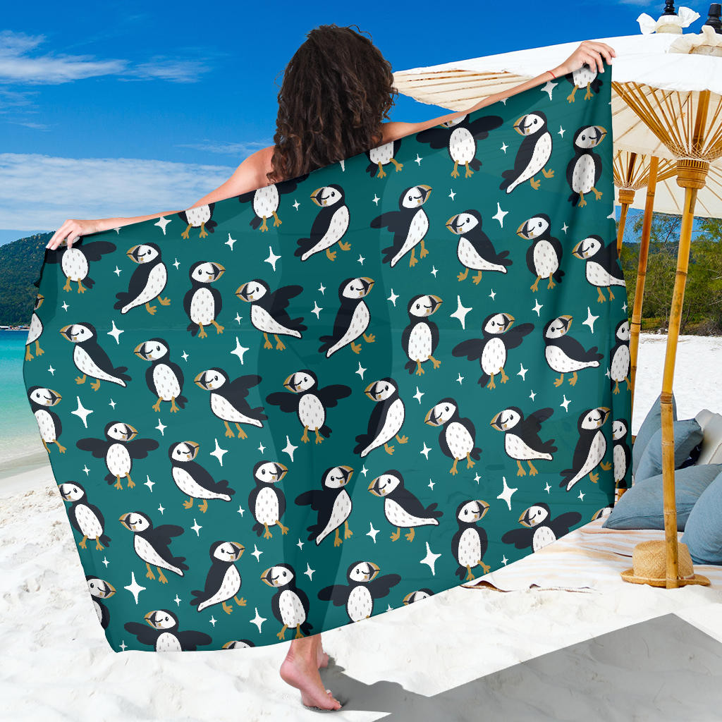 Puffin Pattern Print Sarong Cover Up Puffin Pareo Wrap Skirt Dress