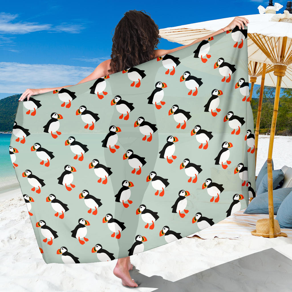 Puffin Pattern Print Sarong Cover Up Puffin Pareo Wrap Skirt Dress