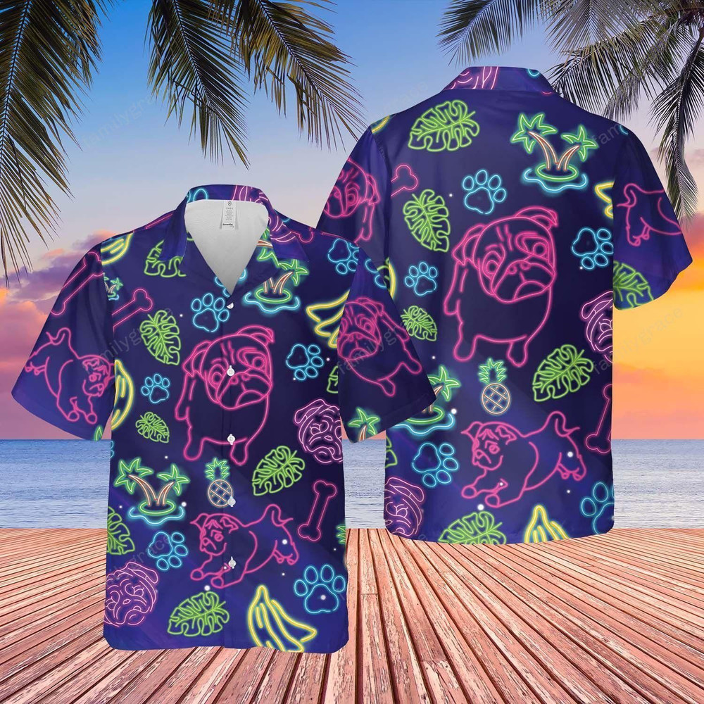 Pug Beautiful Tropical Light Aloha Hawaiian Shirt Colorful Short Sleeve Summer Beach Casual Shirt For Men And Women