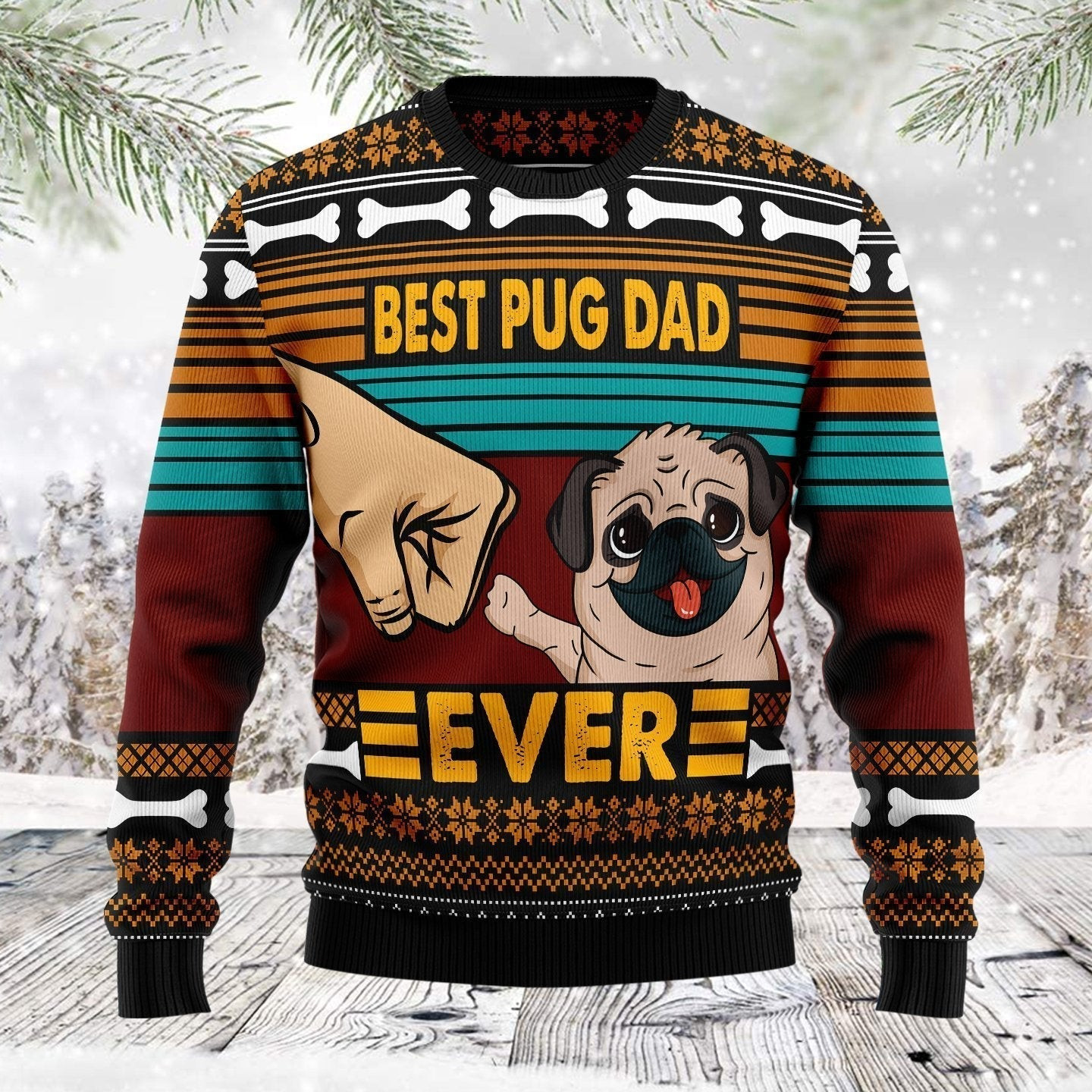 Pug Best Dog Dad Ugly Christmas Sweater Ugly Sweater For Men Women