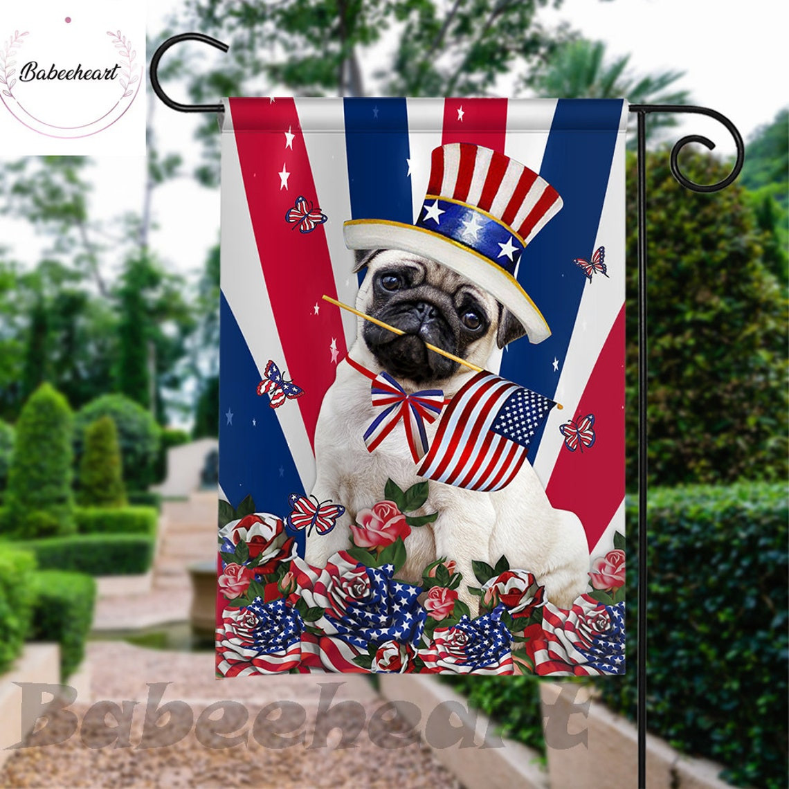 Pug Dog Happy Independence Day Flag Dog 4th Of July Flag Fourth July Dog Flag USA Independence Day Proud Nation Flags