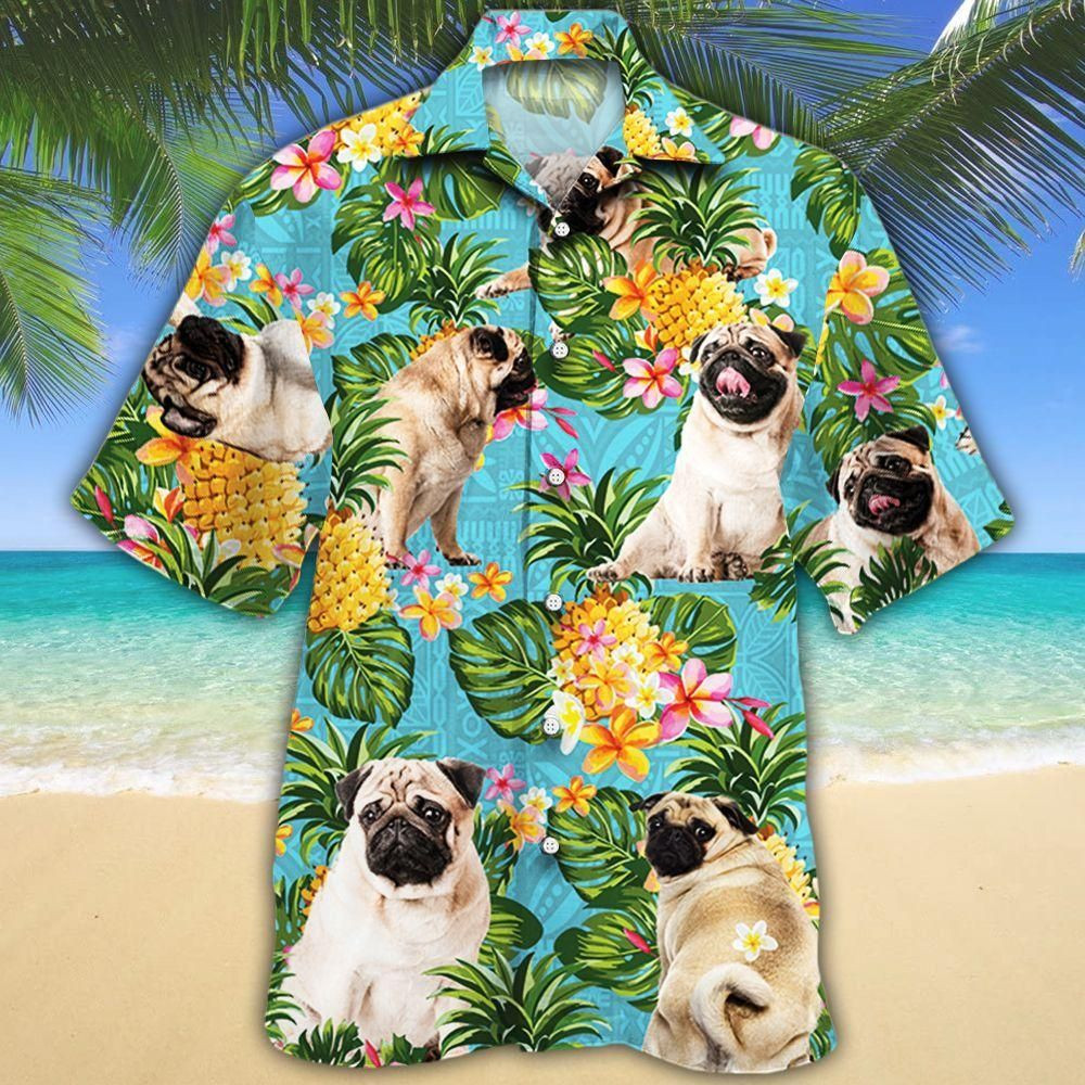 Pug Dog Lovers Pineapple Aloha Hawaiian Shirt Colorful Short Sleeve Summer Beach Casual Shirt For Men And Women