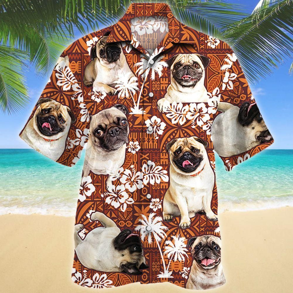 Pug Dog Lovers Red Tribal Aloha Hawaiian Shirt Colorful Short Sleeve Summer Beach Casual Shirt For Men And Women