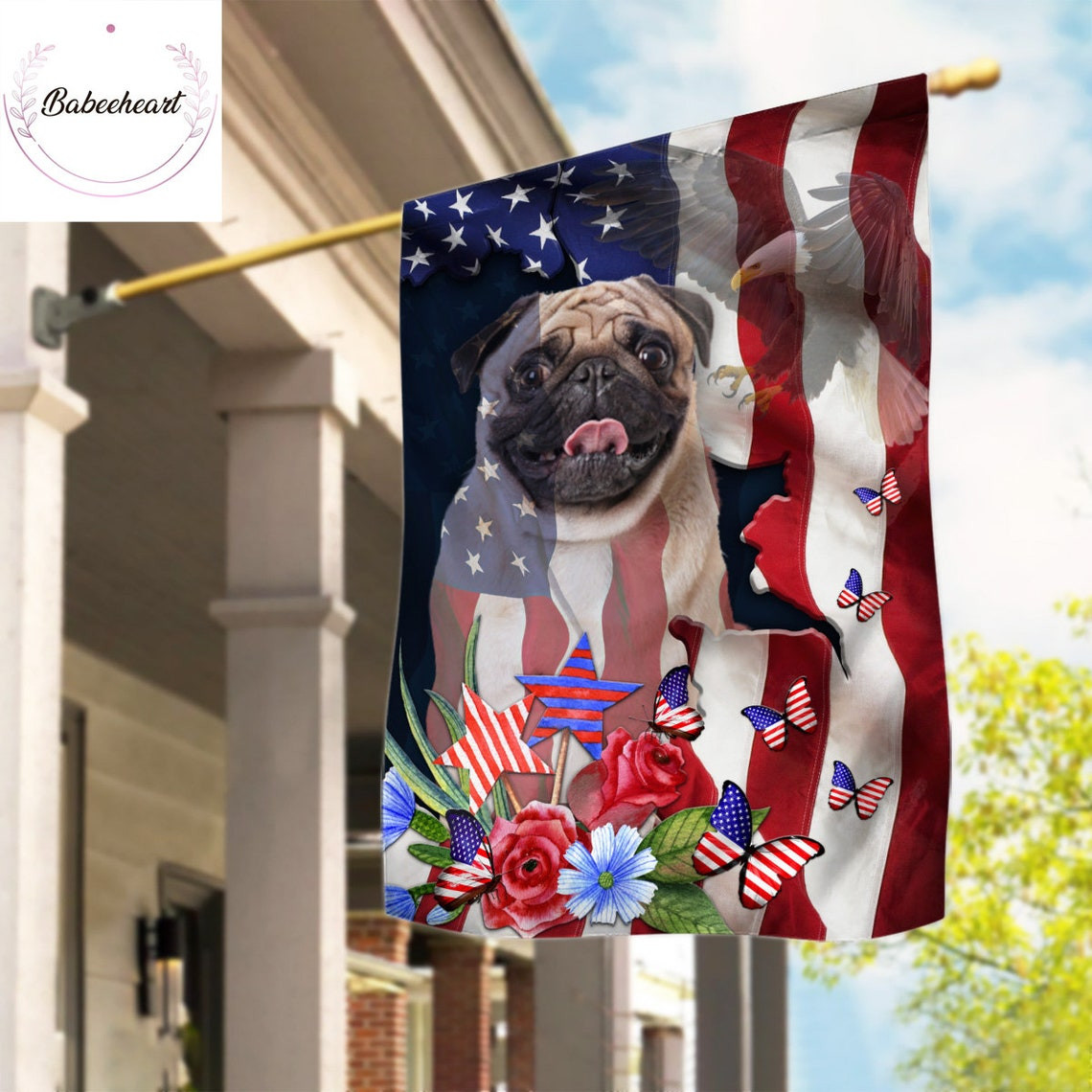 Pug Eagle Independence Day Flag Love Dog 4th Of July Flag Fourth July Flag USA Independence Day Pug Proud Nation Flags