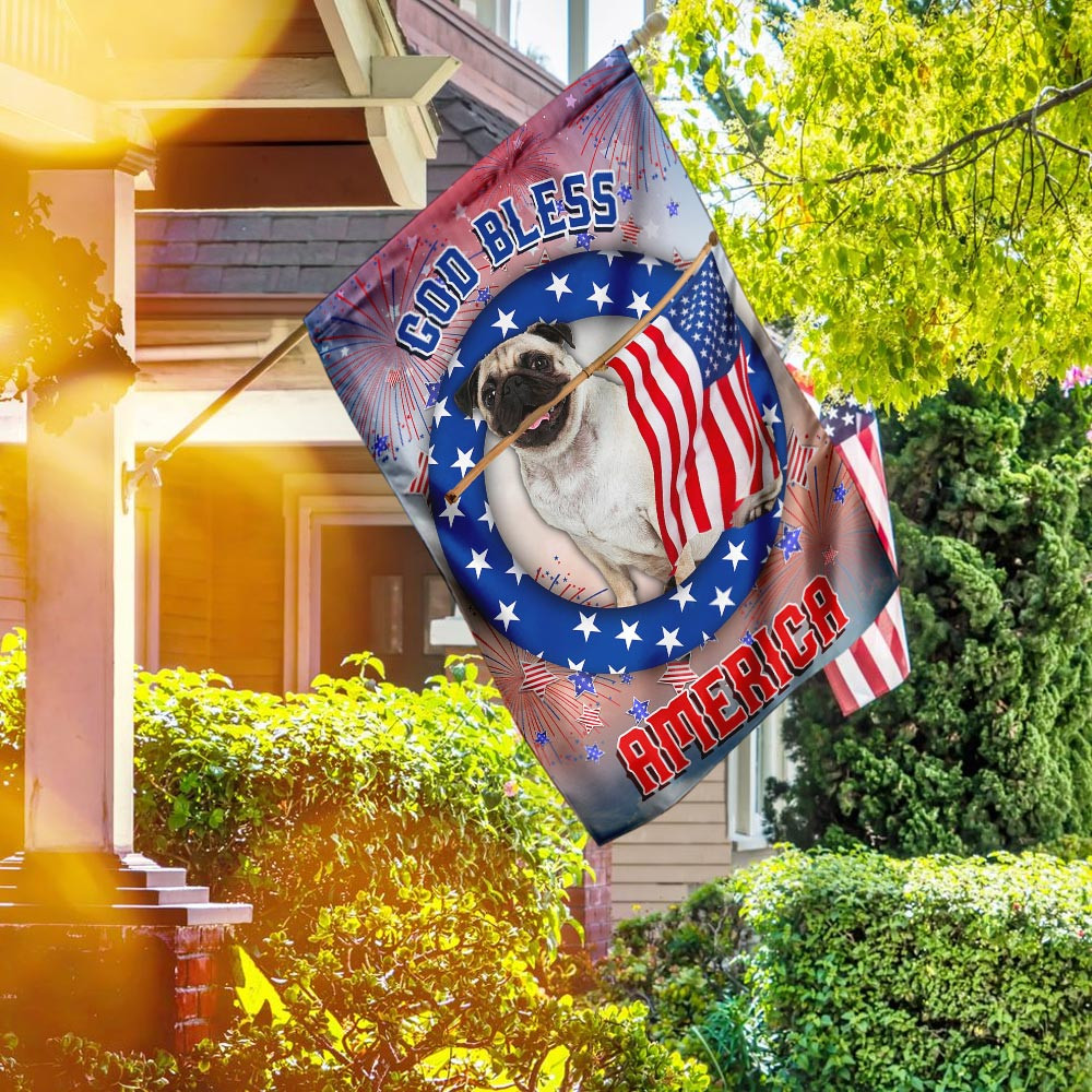 Pug God Bless America Independence Day Flag Fourth July Flag Patriotic Flag