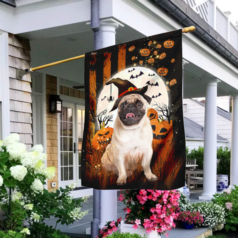 Pug Happy Halloween Flag Halloween Outdoor Decor Fall Yard House Decoration