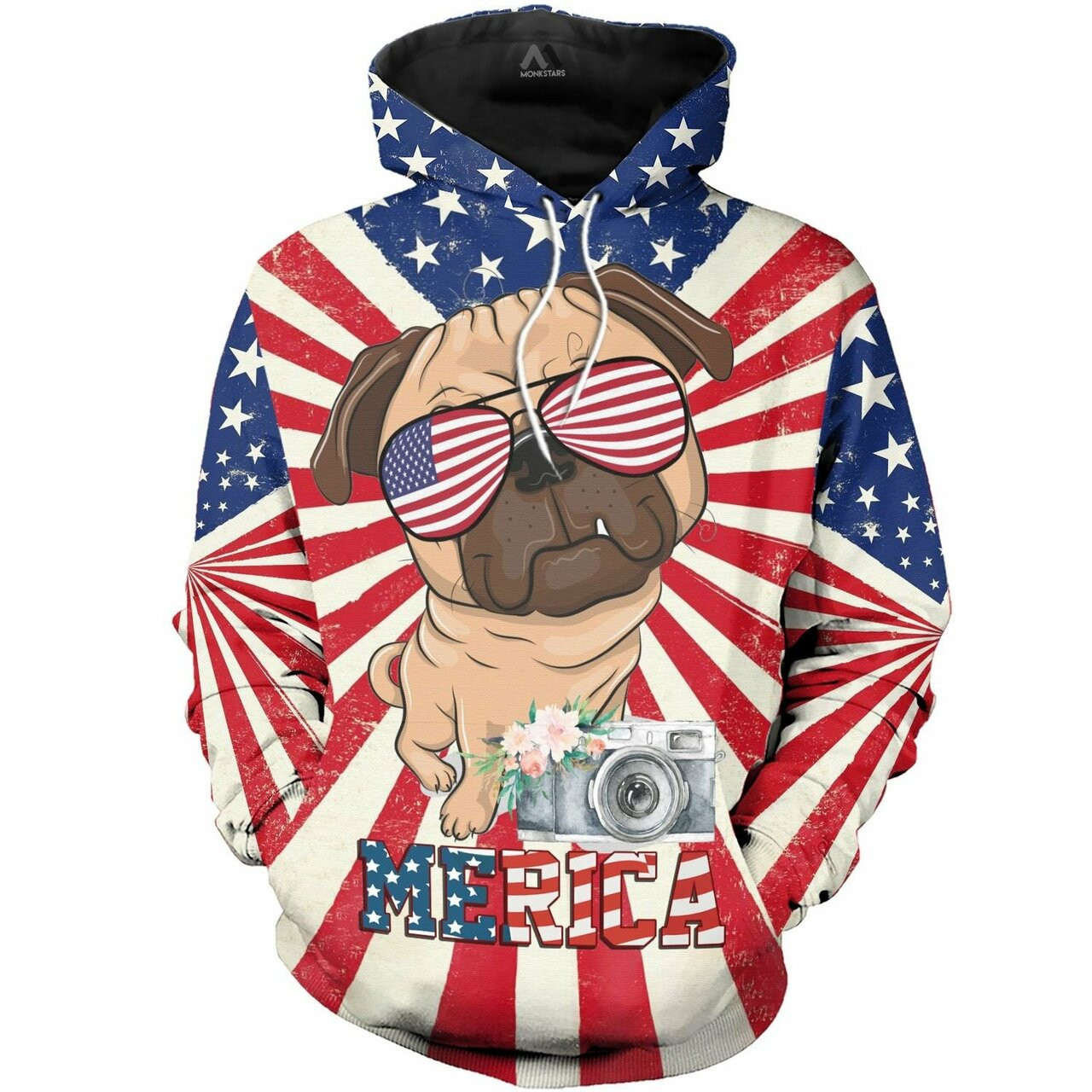 Pug Merica Flag 3d All Print Hoodie