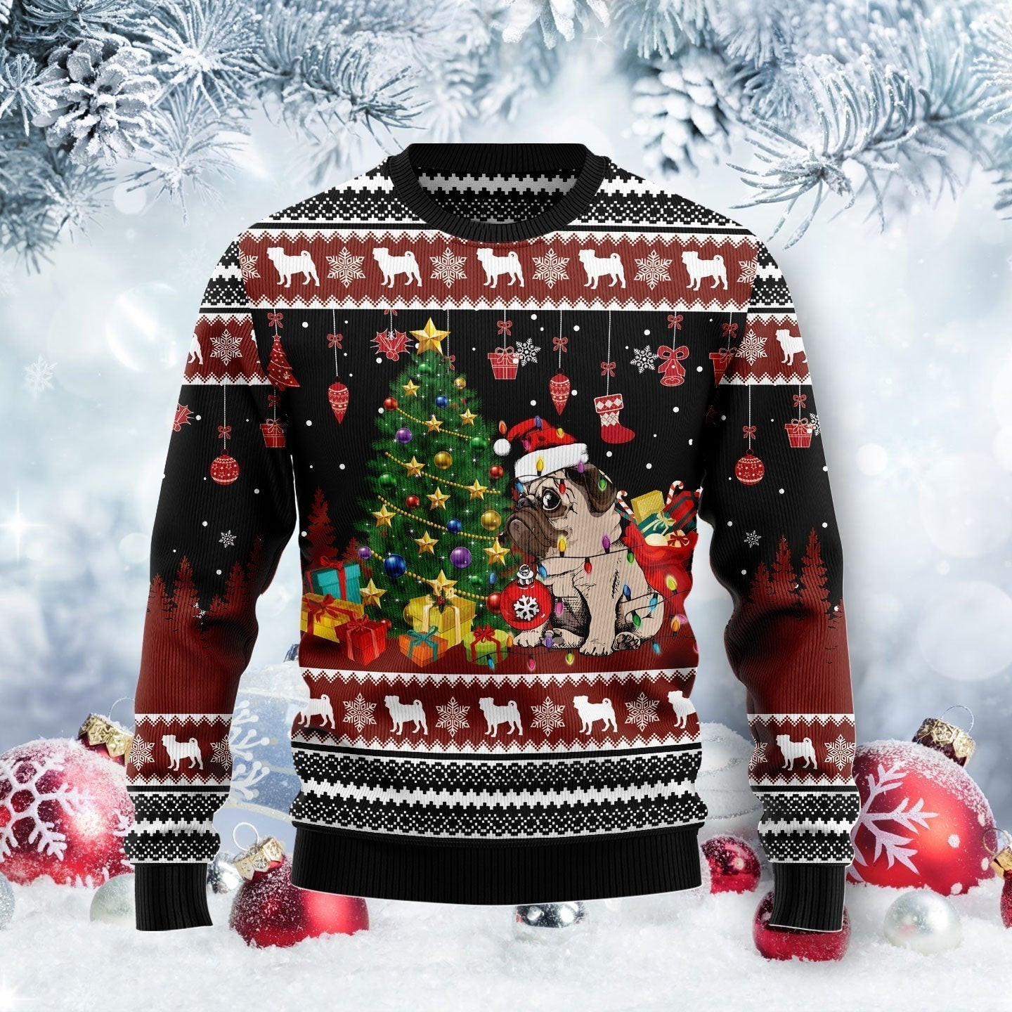 Pug Merry Christmas Ugly Christmas Sweater Ugly Sweater For Men Women