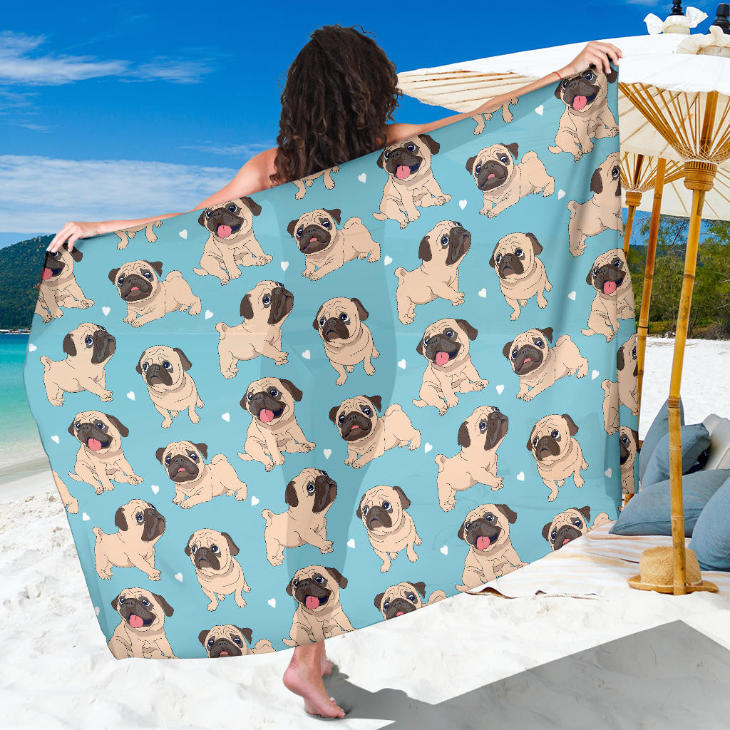 Pug Pattern Print Sarong Cover Up Pug Pareo Wrap Skirt Dress