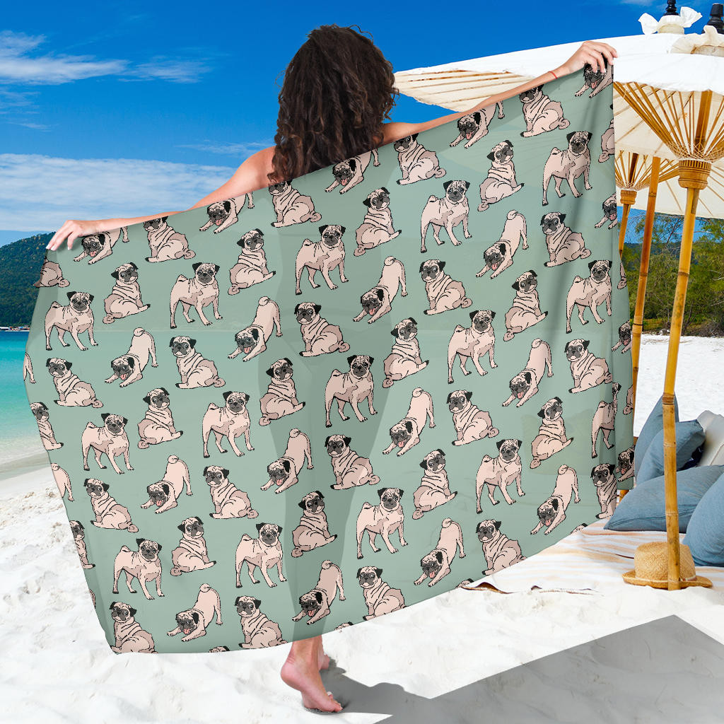 Pug Pattern Print Sarong Cover Up Pug Pareo Wrap Skirt Dress