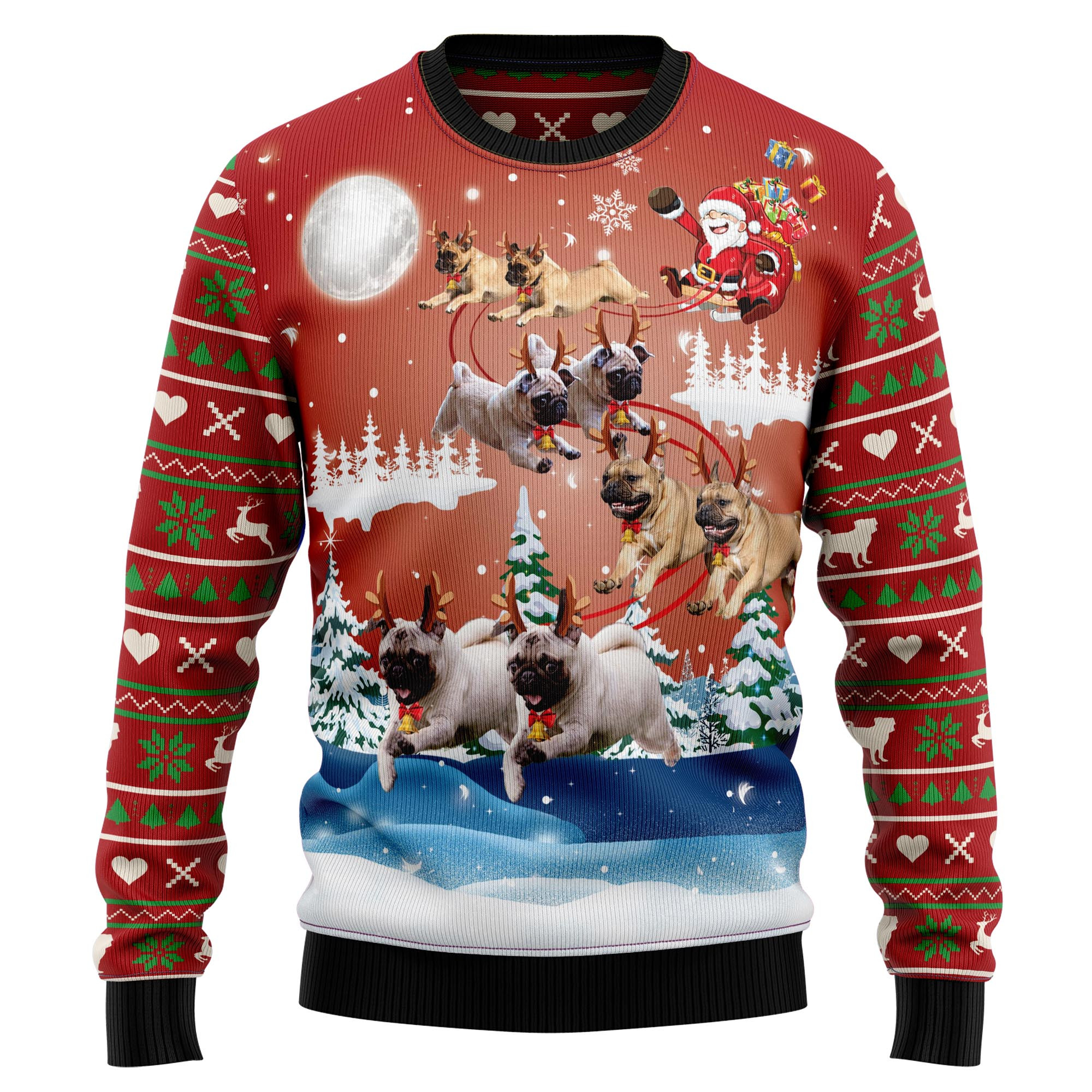 Pug Reindeer Ugly Christmas Sweater