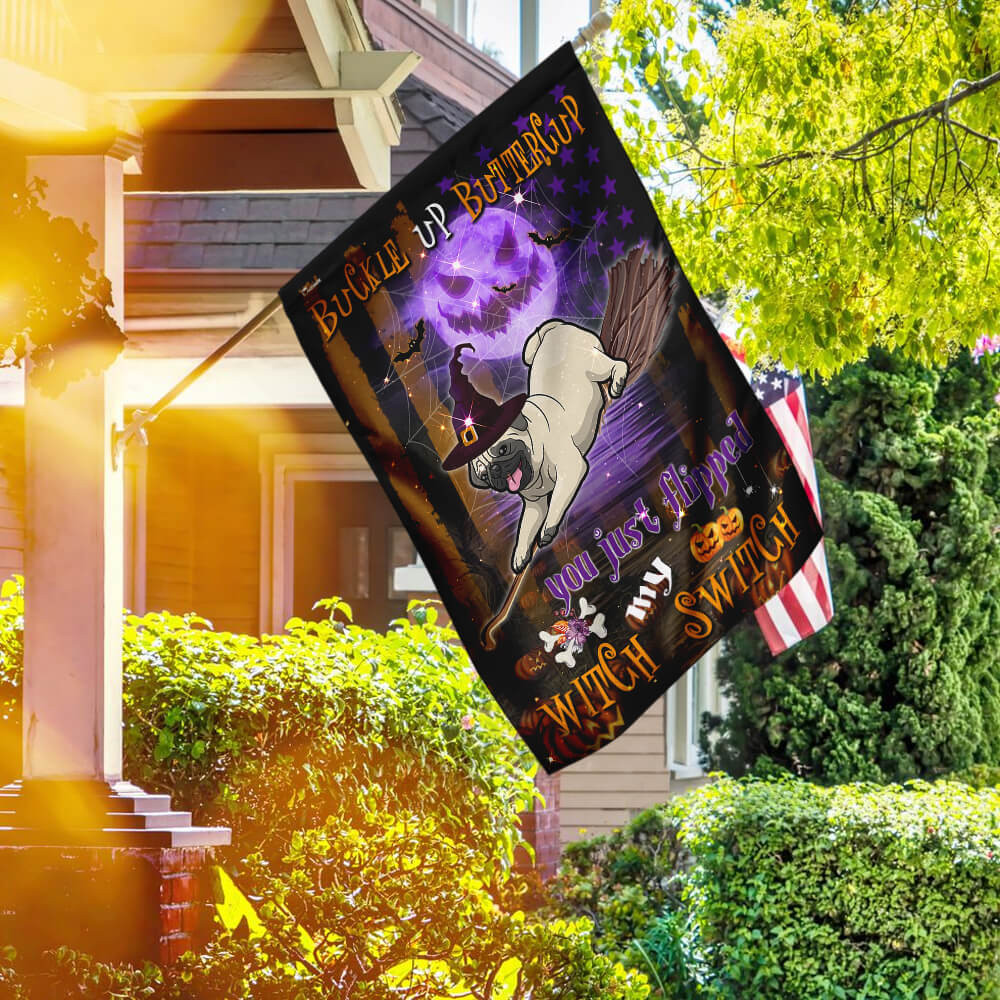 Pug Witch Switch Halloween Flag Halloween Outdoor Decor Fall Yard House Decoration