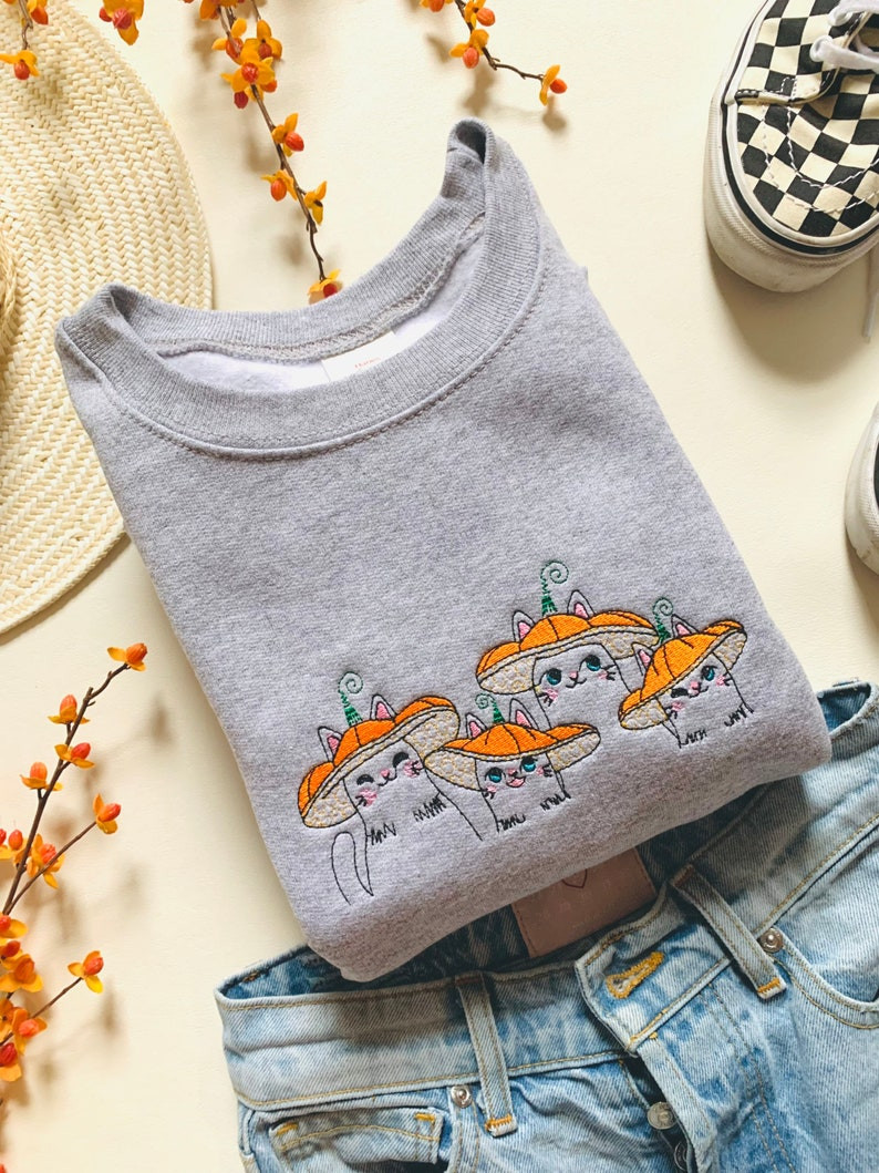 Pumpkin Cats Embroidered Crewneck