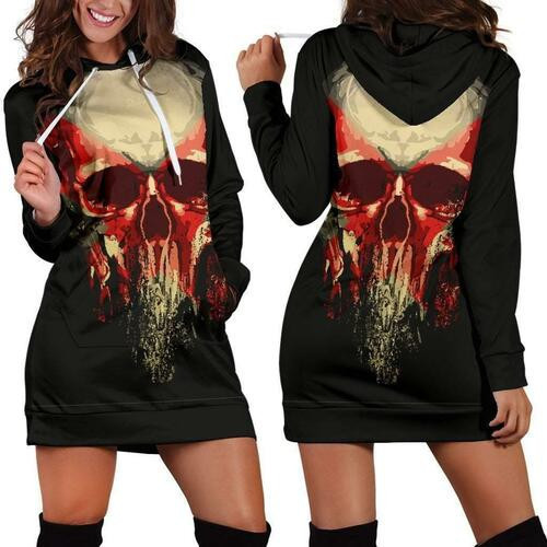 Punk Skull Hoodie Dress Sweater Dress Sweatshirt Dress 3d All Over Print For Women Hoodie