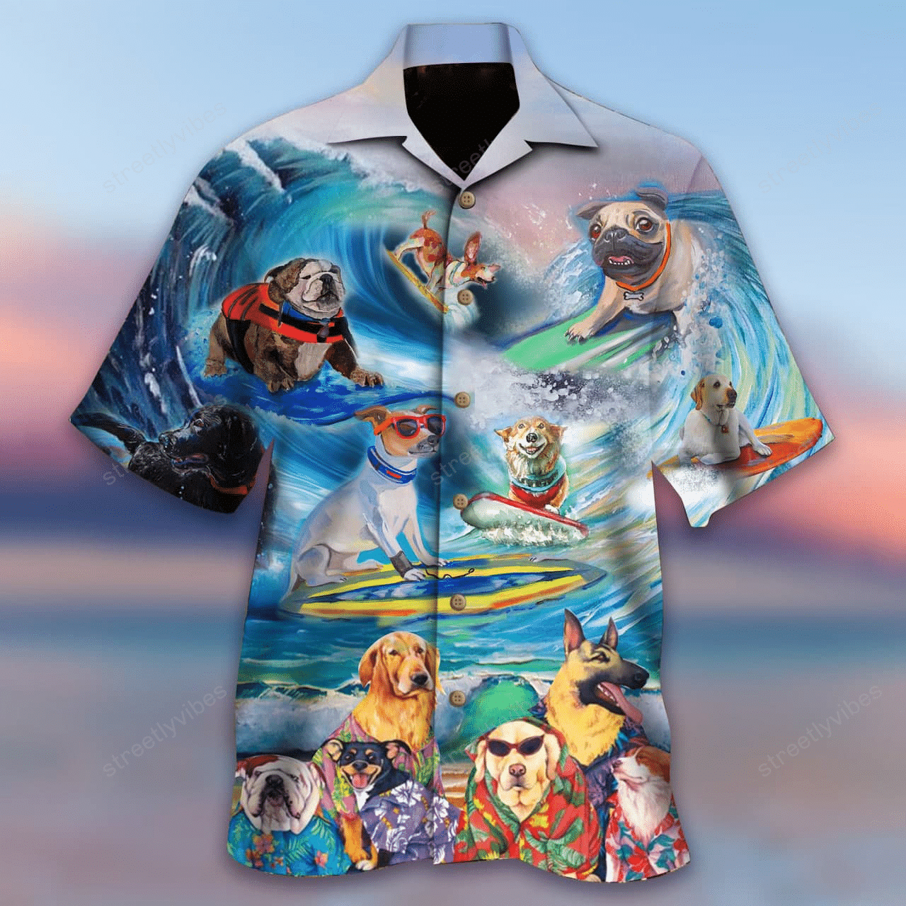 Puppies Surfing By The Beach Hawaiian Shirt Hawaiian Shirt For Men