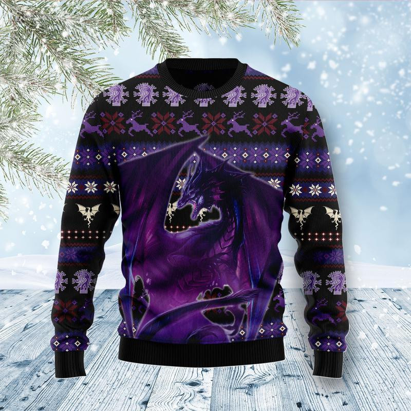 Purple Dragon Ugly Christmas Sweater Ugly Sweater For Men Women