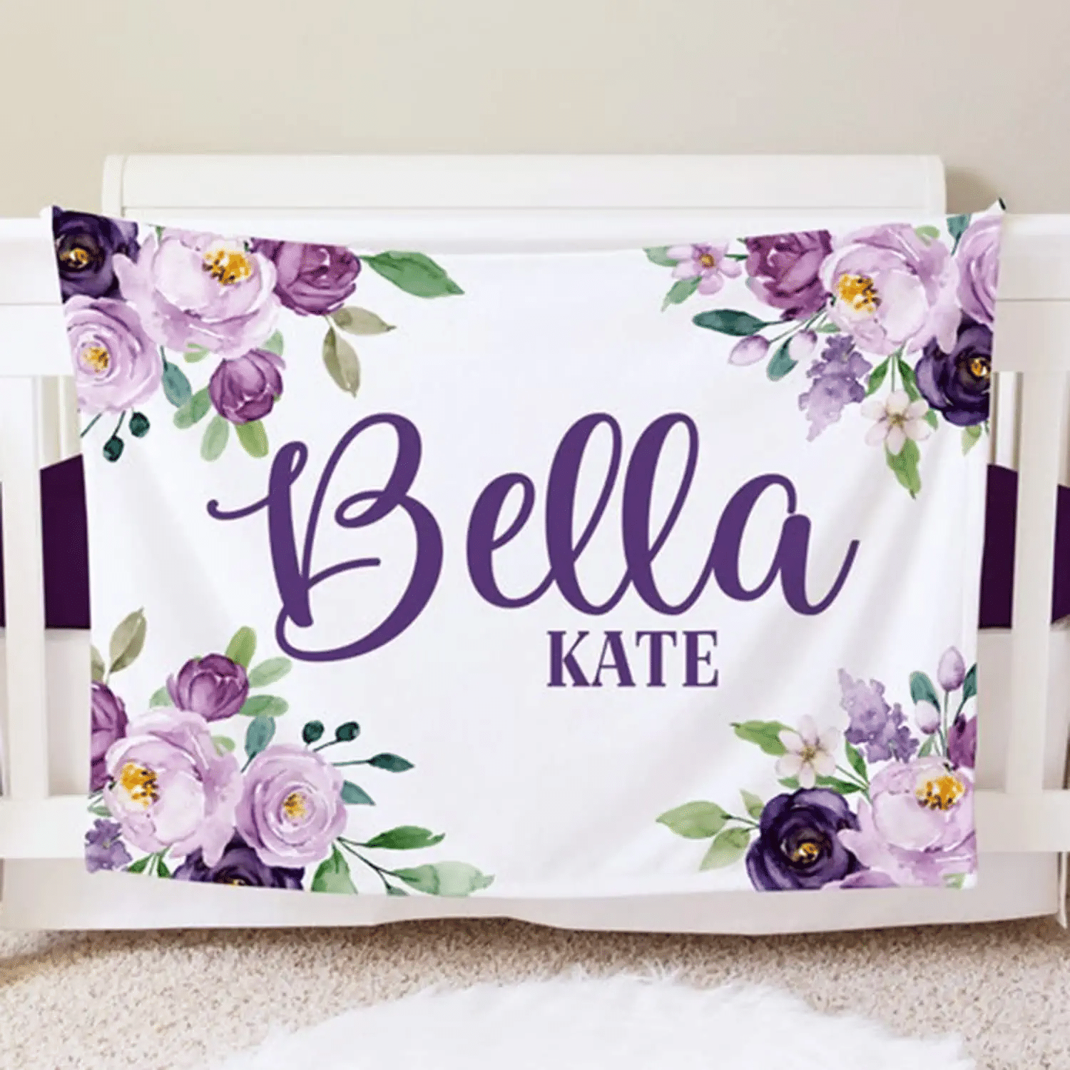 Purple Floral Personalized Baby Blanket