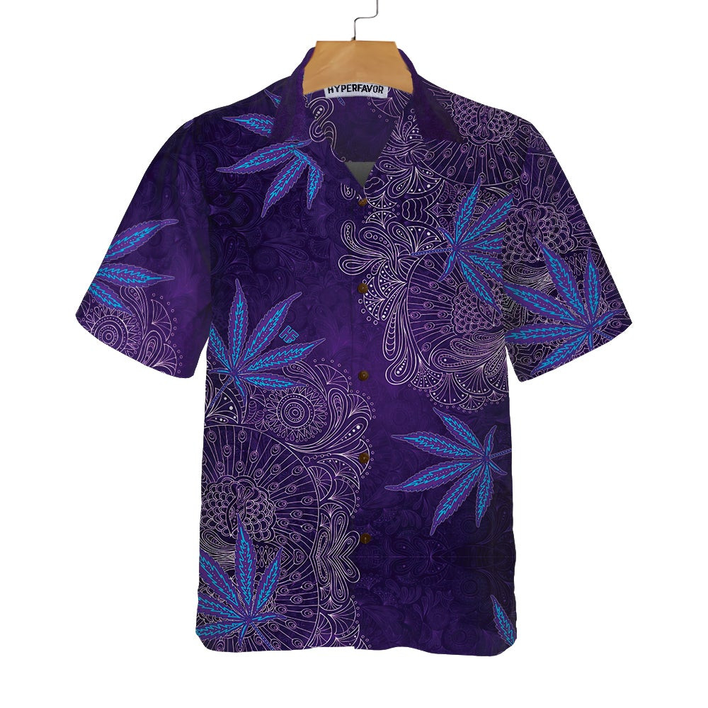 Purple Hippie Marijuanas Mandala Hawaiian Shirt Unique Seamless Pattern Hippie Shirt Best Hippie Gift