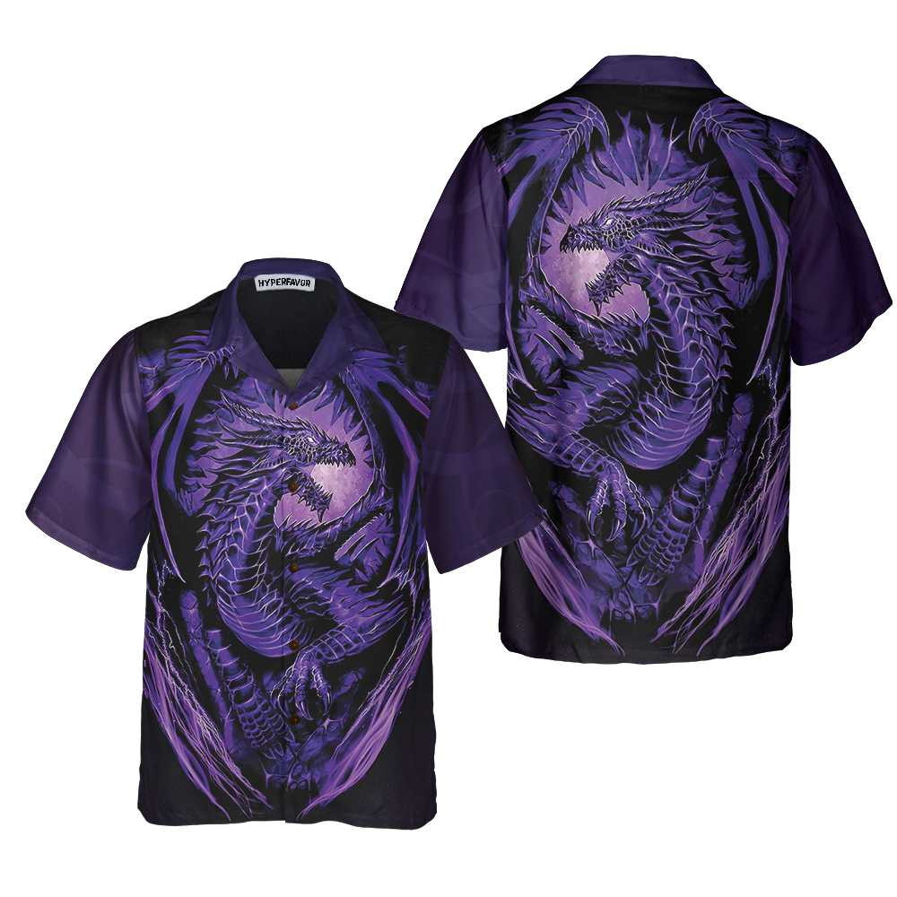 Purple Neon Dragon Hawaiian Shirt Black And Purple Dragon Shirt Best Gift For Dragon Lovers