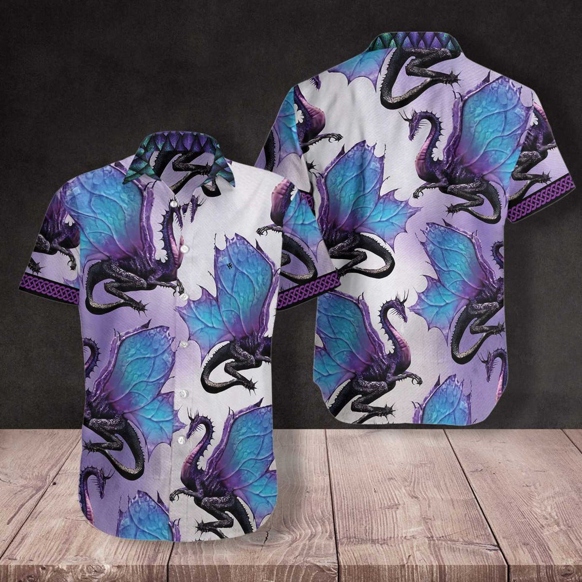 Purple Ombre Dragon Hawaiian Shirt 3D Neon Dragon Shirt Best Gift For Dragon Lovers