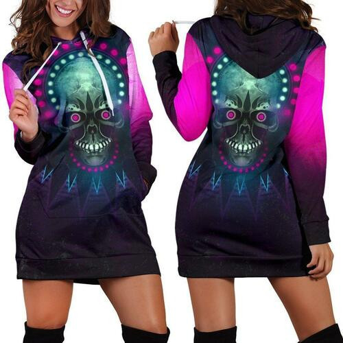 Purple  Pink Skull Hoodie Dress Sweater Dress Sweatshirt Dress 3d All Over Print For Women Hoodie