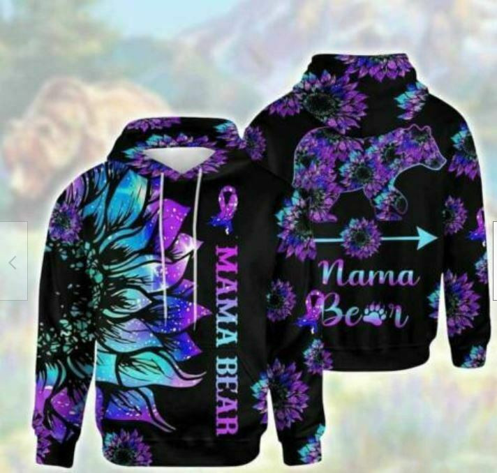 Purple Sunflower Mama Bear Hoodie All Over Print Christmas Gift Us Size Best
