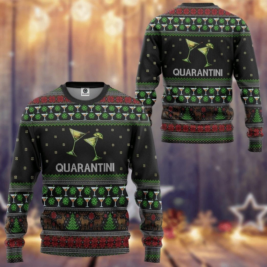 Quarantini Ugly Christmas Sweater Ugly Sweater For Men Women