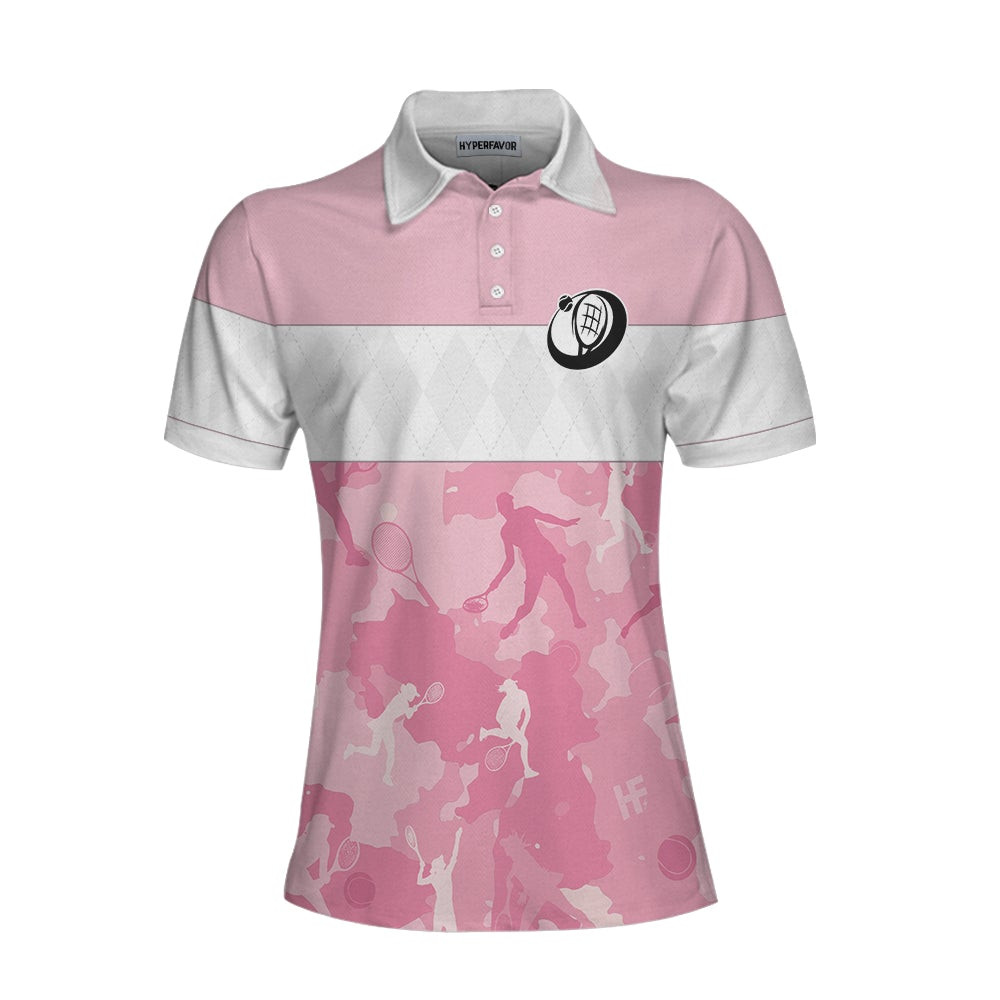 Queen Of The Court Short Sleeve Women Polo Shirt White And Pink Shirt For Women Unique Female Tennis Gift