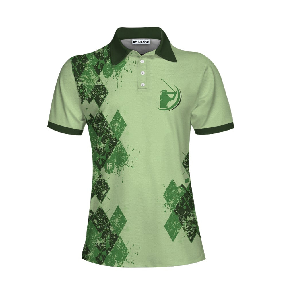 Queen Of The Green Golf Girl Short Sleeve Women Polo Shirt Green Argyle Pattern Golf Shirt Cool Golf Gift For Women