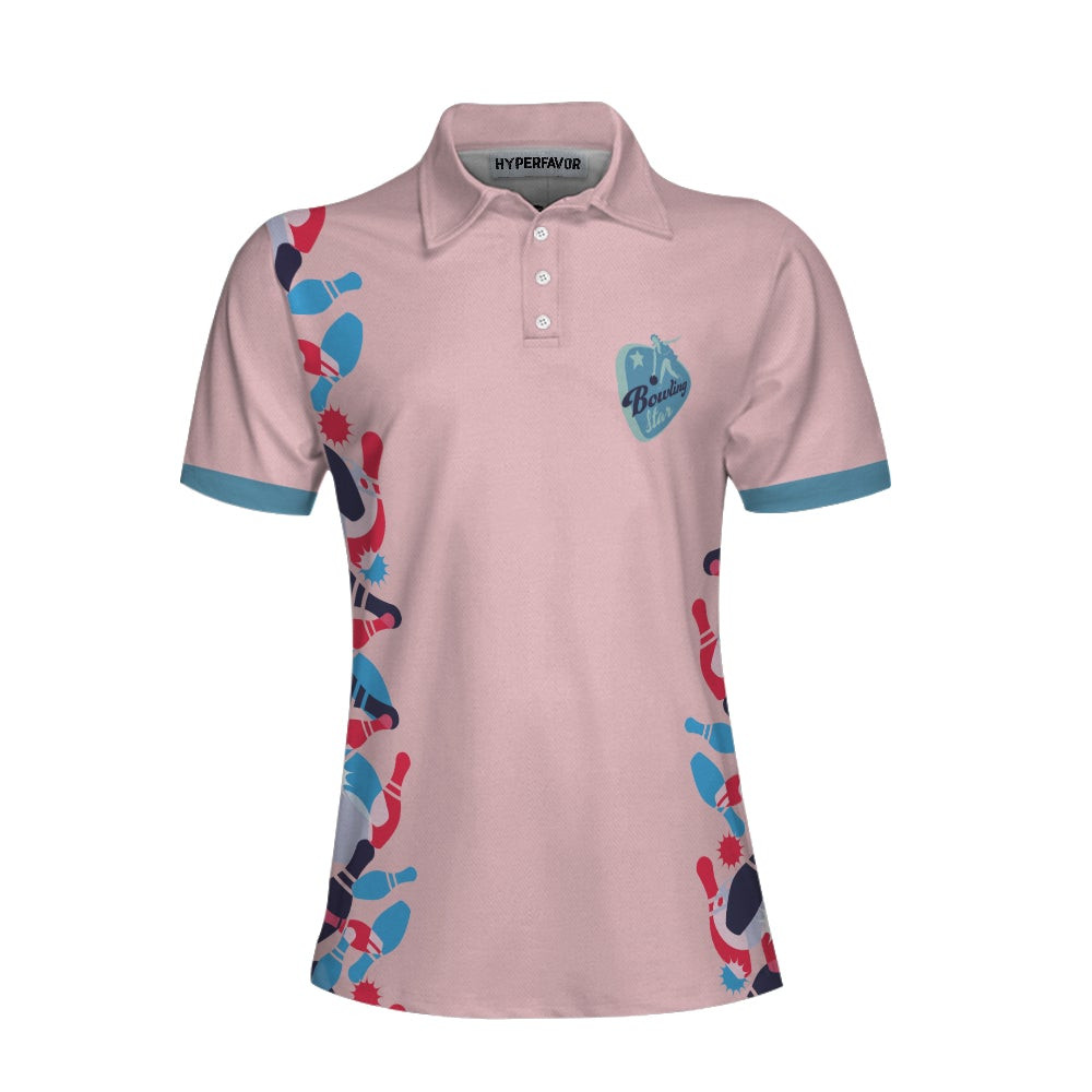 Queen Of The Lanes Bowling Short Sleeve Women Polo Shirt Pink Ladies Bowling Shirt Tenpin Bowling Shirt