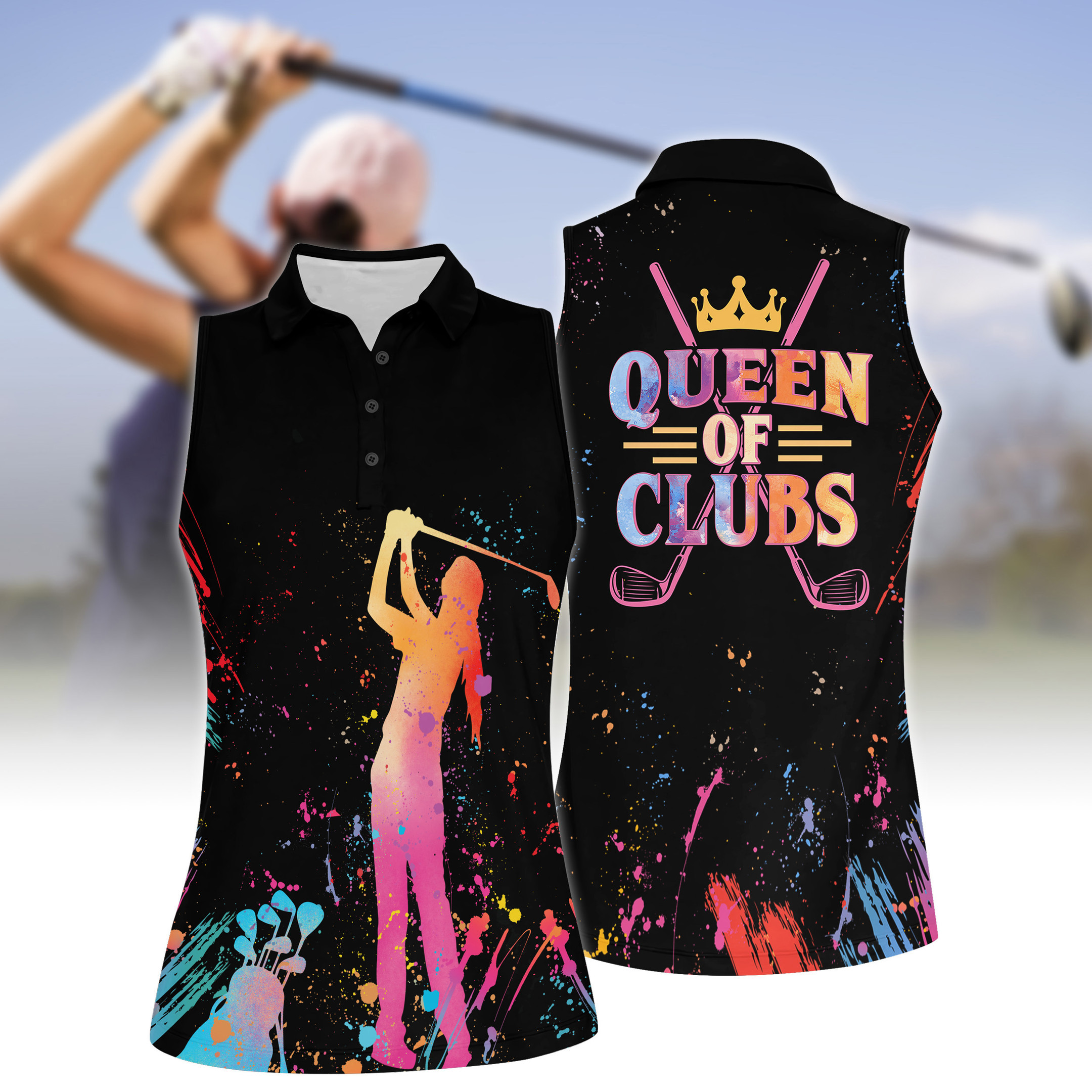 Queen of Clubs Golf Short Sleeve Women Short Sleeve Polo Shirt Sleeveless Polo Shirt