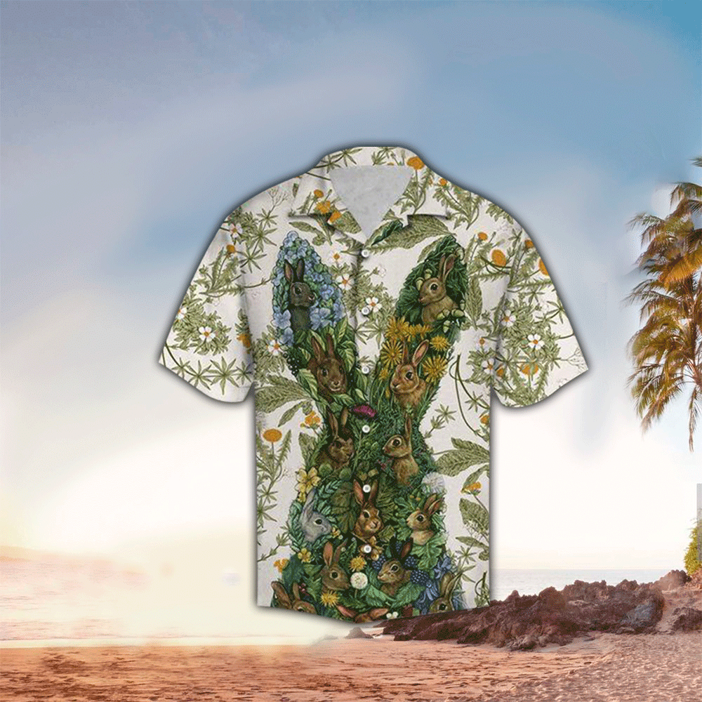 Rabbit Flower Hawaiian Shirt Summer Button Shirt for Men and Women