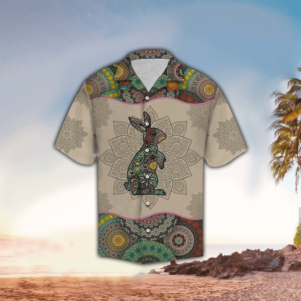 Rabbit Mandala Hawaiian Shirt Summer Button Shirt for Men and Women