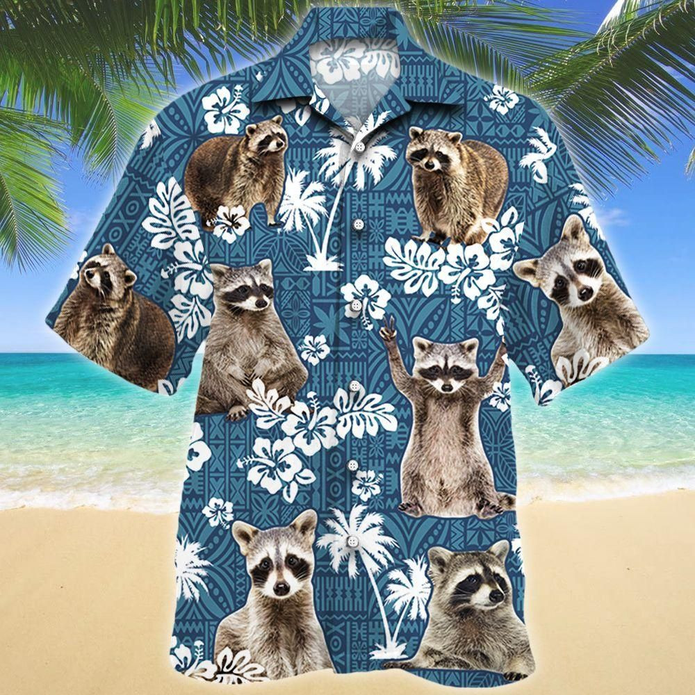 Raccoon Blue Tribal Aloha Hawaiian Shirt Colorful Short Sleeve Summer Beach Casual Shirt For Men And Women