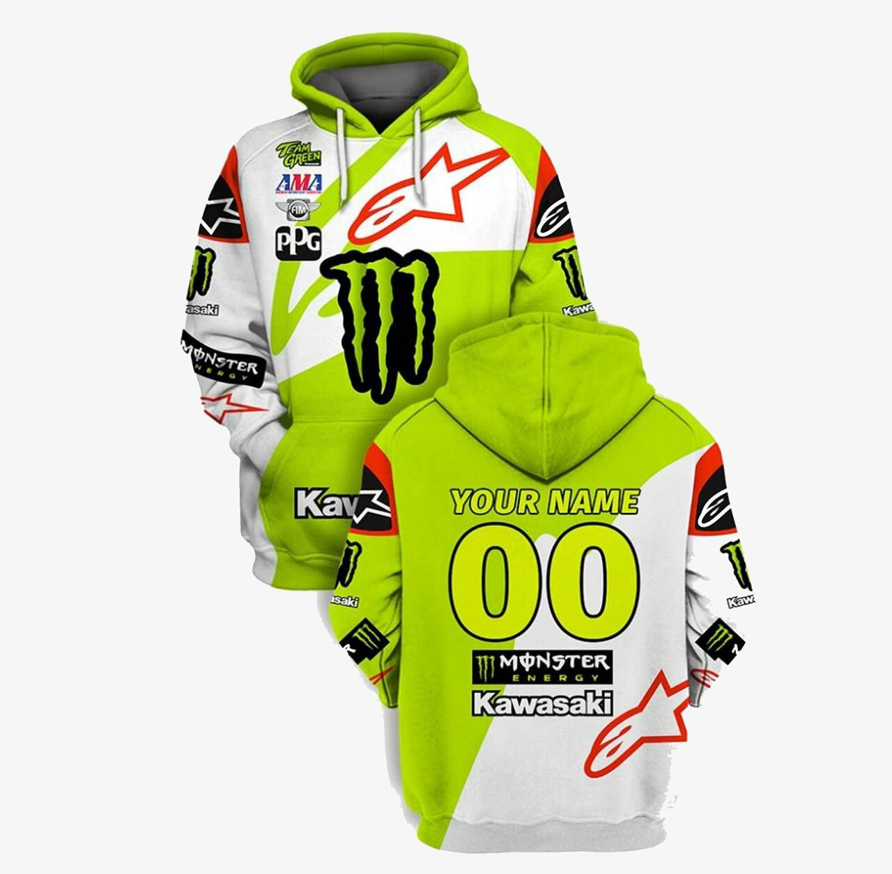 Racing Gift For Racer Kawasaki Monster Energy Name And Number Personalized Hoodie