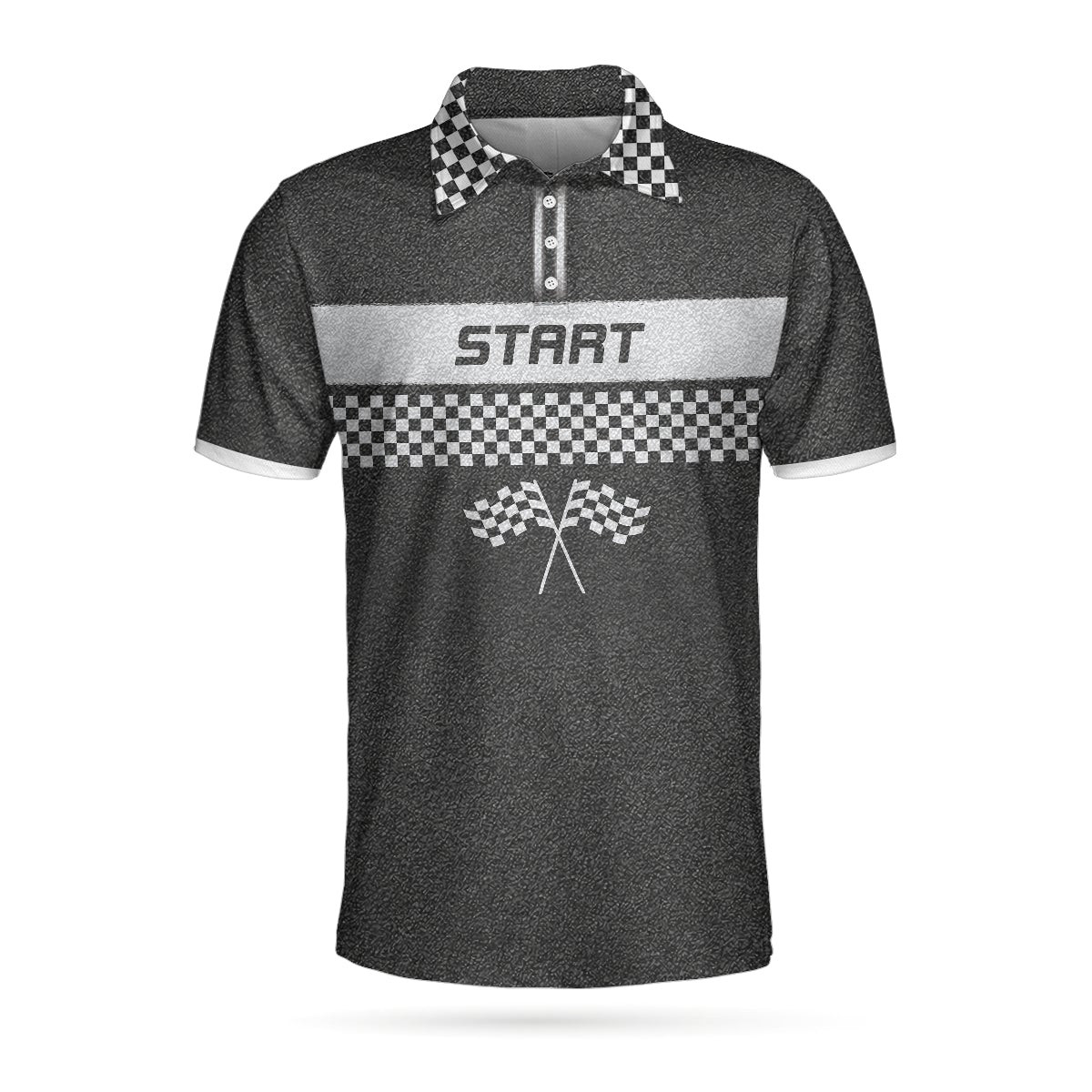 Racing Start And Finish Short Sleeve Polo Shirt Black And White Checker Pattern Polo Shirt Best Racing Shirt For Men