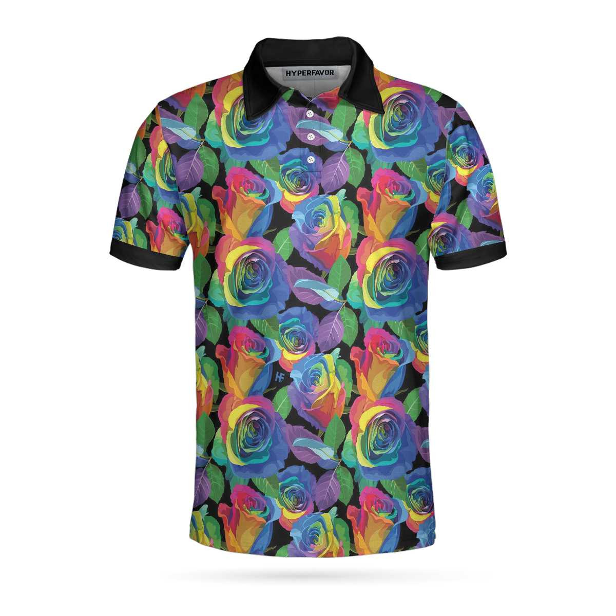 Rainbow Rose Polo Shirt Colorful Roses Pattern Polo Shirt For Adults Rainbow Rose Shirt For Rose Fans