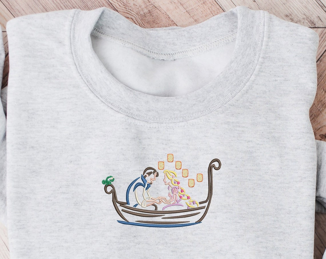 Rapunzel Flynn Rider Embroidered Crewneck Tangled Embroidered Sweatshirt Rapunzel Crewneck Disney Princess Sweatshirt Disney Crewneck